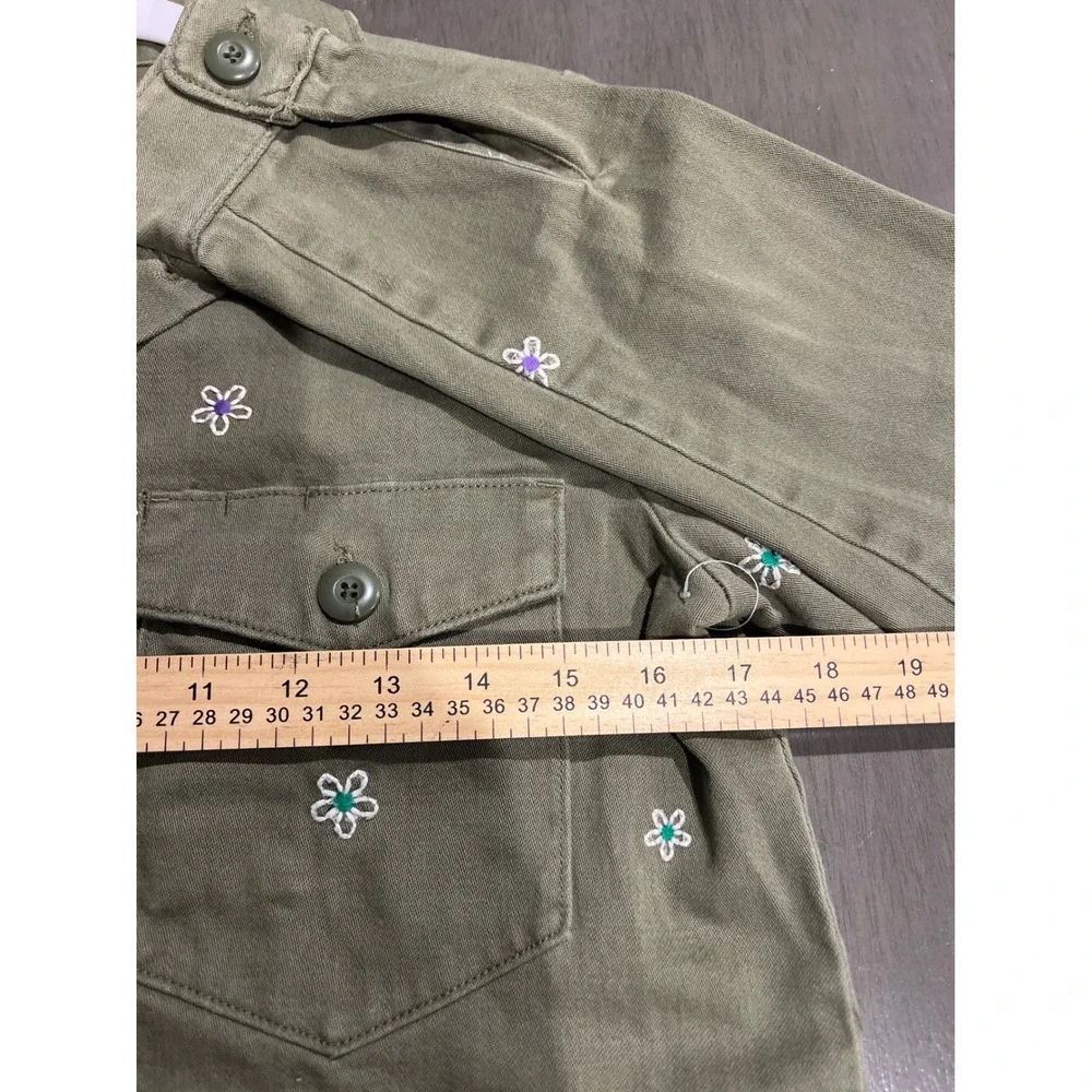 American Eagle Outfitters Olive Green Daisy Embroidered Utility Jacket Womens XS - Picture 7 of 8